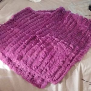 Purple rabbit fur poncho